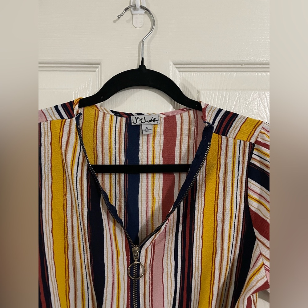 J for Justify Yellow and Blue Puff Sleeve Mini Sundress - Picture 6 of 7